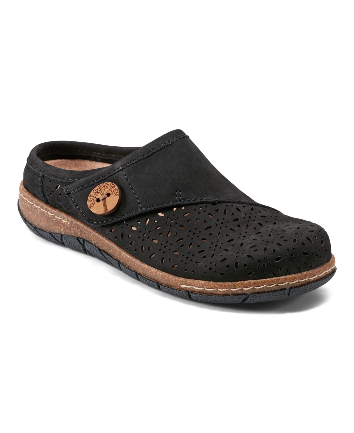 Женские сабо Earth Erinn Cutout Slip-On, цвет: Чёрный нубуковый — фото 1