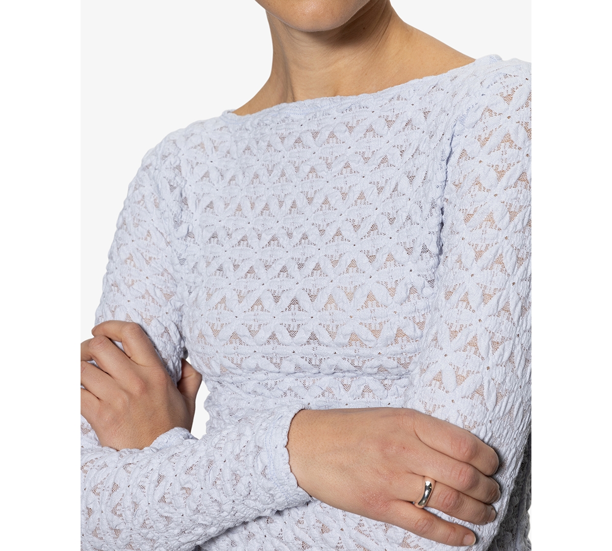 Sanctuary Women's White Lace Long Sleeve T-shirt In Sky Blue