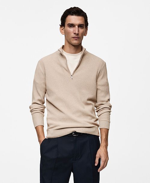 alfani MANGO Men's Slim-Fit Quarter-Zip Knit Sweater Men's Fashion & Accessories
