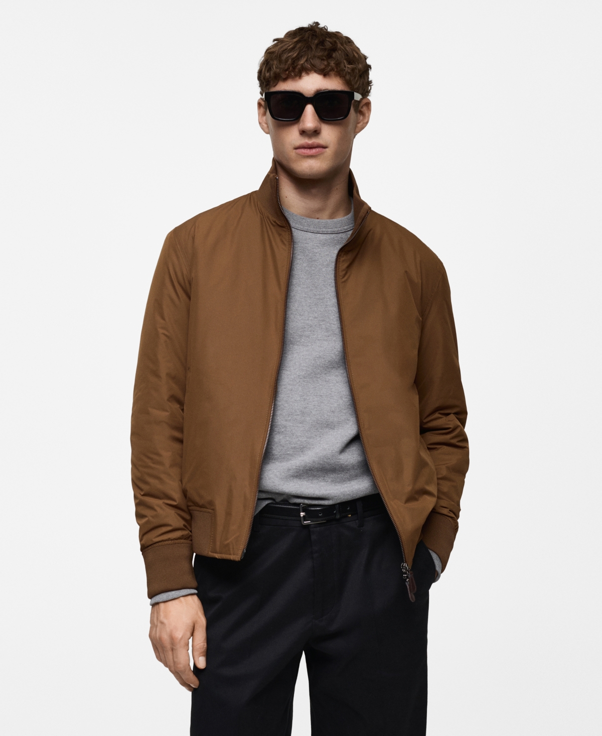 Men's Slim-Fit Water-Repellent Quilted Bomber Jacket - Brown