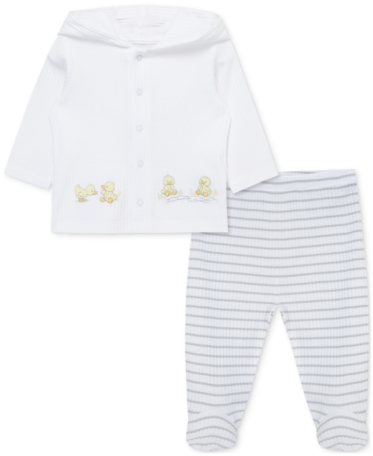 Shop Little Me Baby Ducks Cotton Cardigan & Footed Pants, 2 Piece Set In White