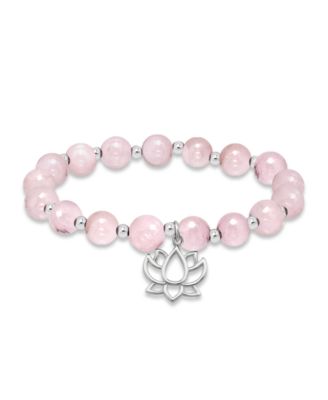 Silver-Plated Beaded Lotus Charm Stretch Bracelet