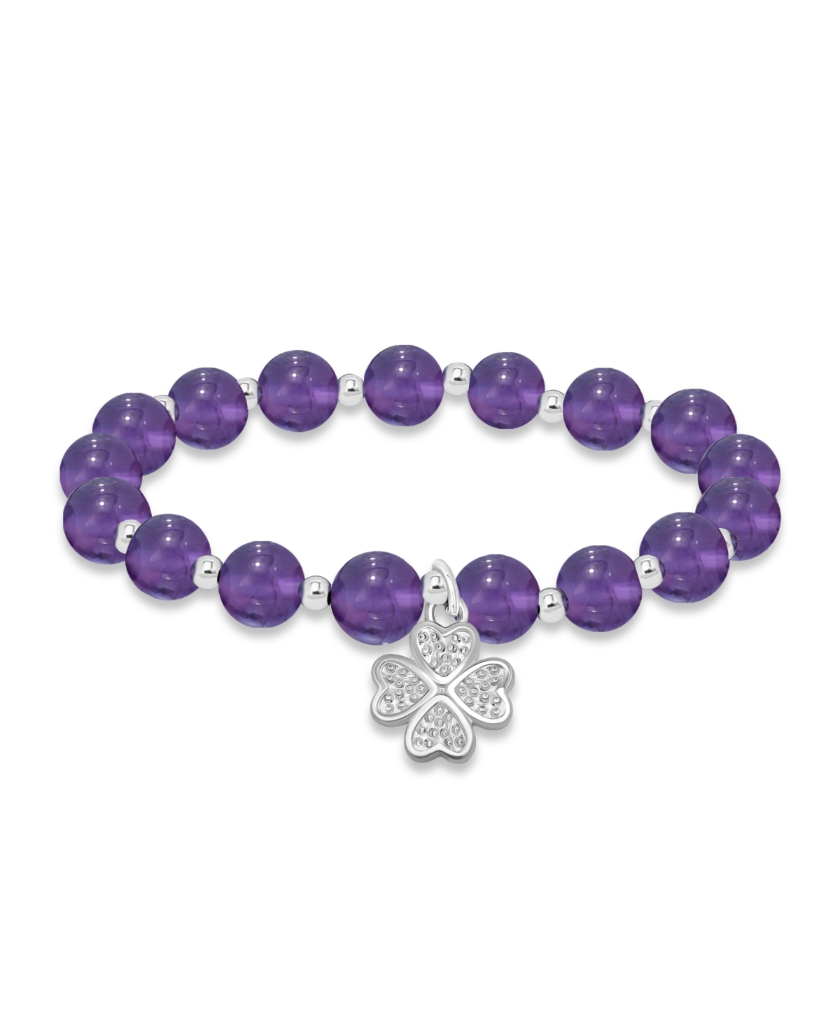 MACY'S MACY'S SILVER-PLATED BEADED CLOVER CHARM STRETCH BRACELET 