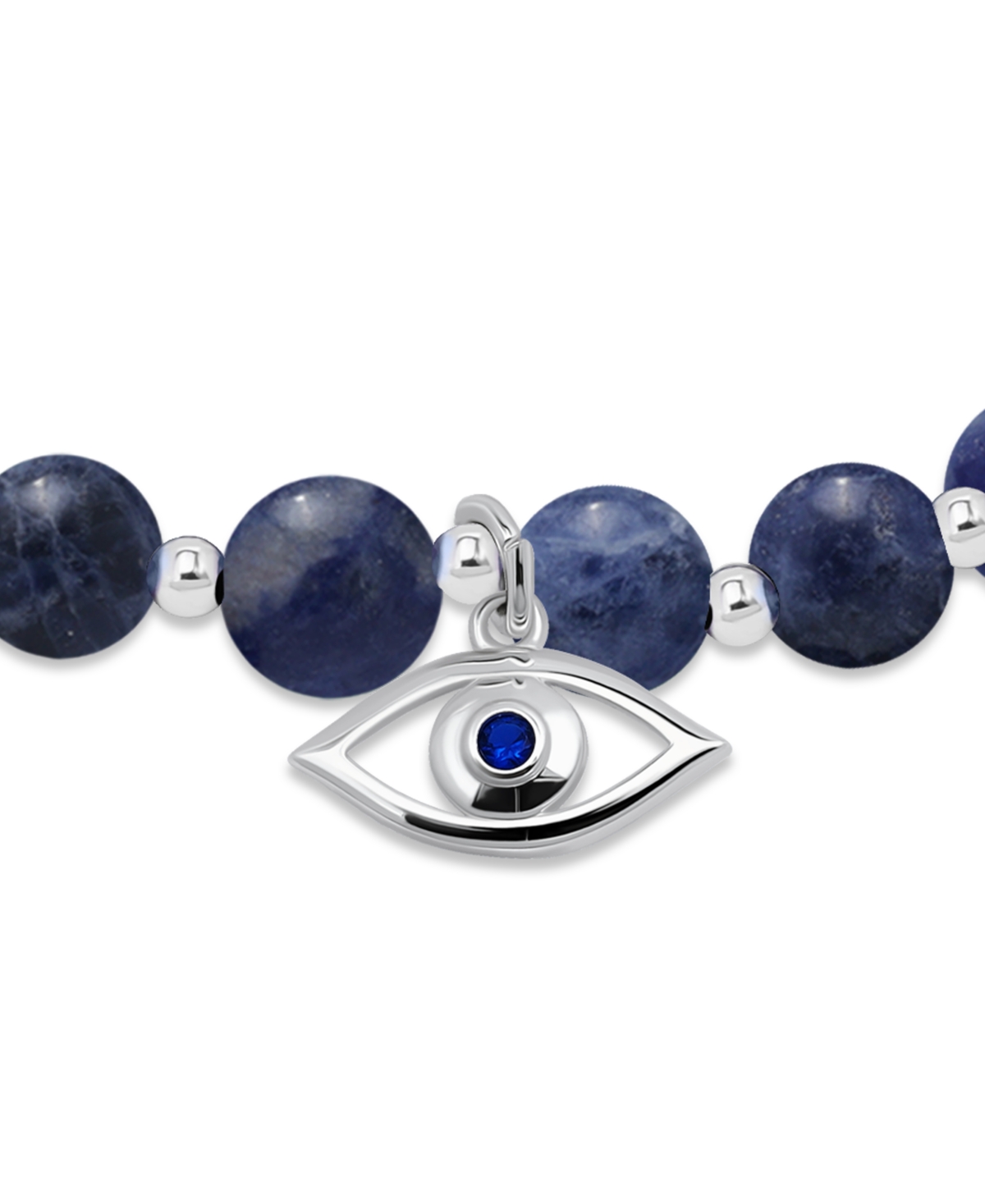 Macy's Silver Plated Beaded Evil Eye Charm Stretch Bracelet In Sodalite,silver