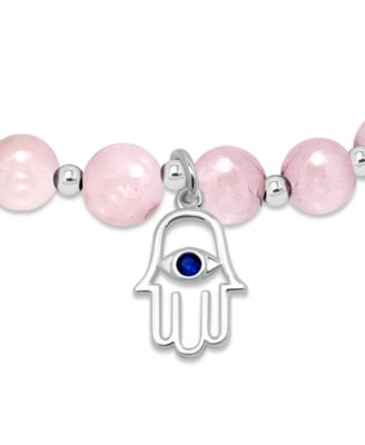 Silver-Plated Beaded Hamsa Hand Charm Stretch Bracelet