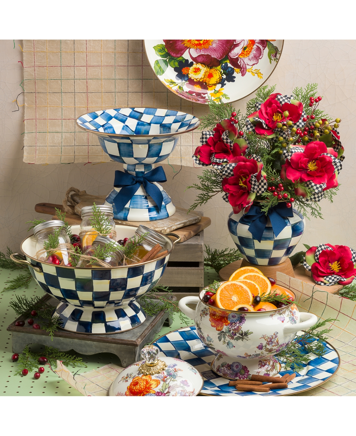 Mackenzie-childs Mackenzie Childs Rosy Check Enameled Steel Everything Bowl In Multi