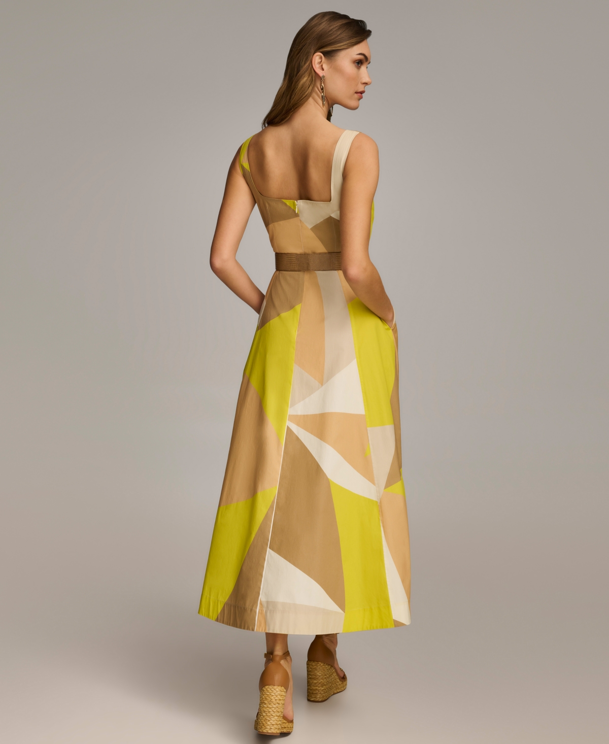 Shop Donna Karan Petite Printed Belted Dress In Fawn Multi