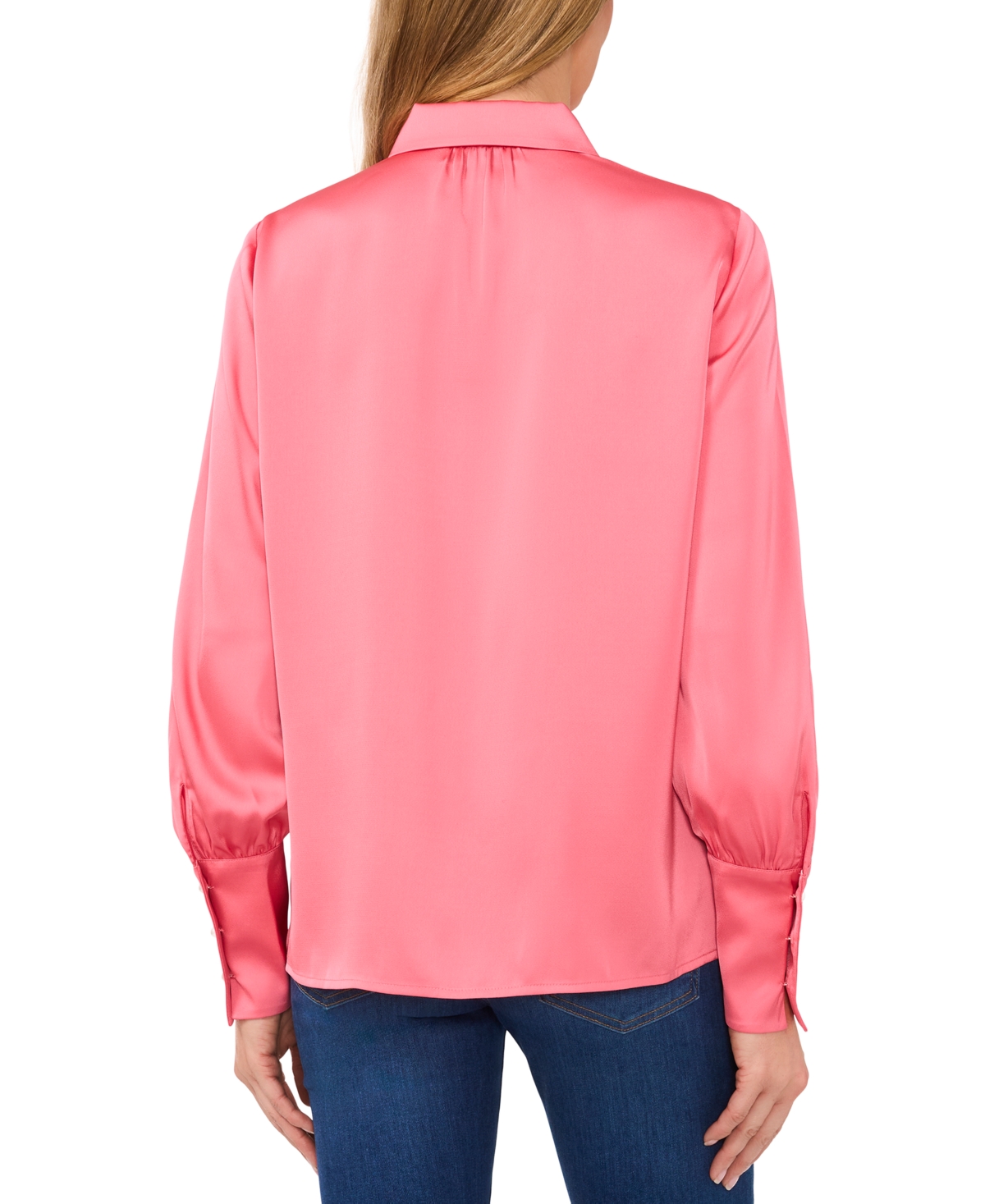 Cece Women's Luxe Satin Imitation Pearl Button Down Blouse In Confetti Pink
