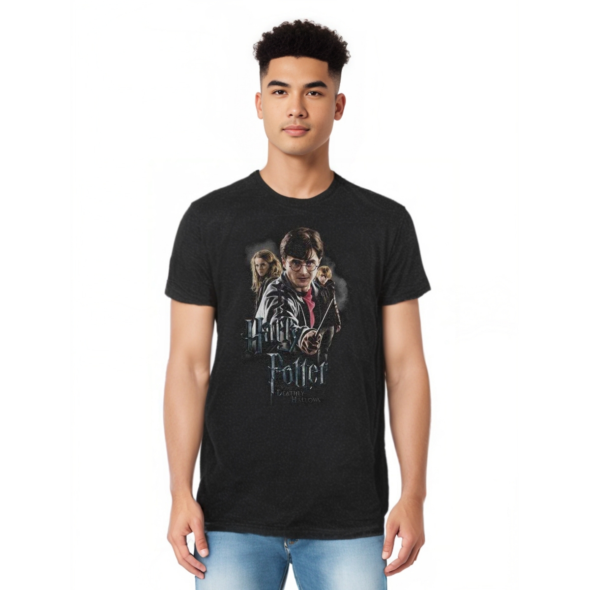 Mens Deathly Hollows Cast Adult Heather Tee / T-Shirt - Black