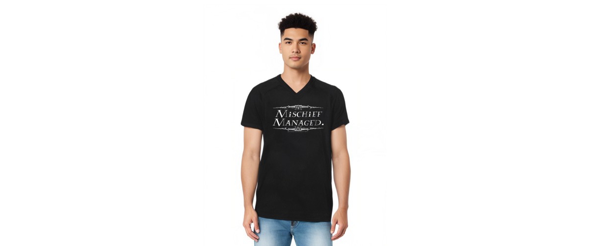 Mens Mischief Managed Short Sleeve Adult V Neck Premium Cotton Tee / T-Shirt - Black