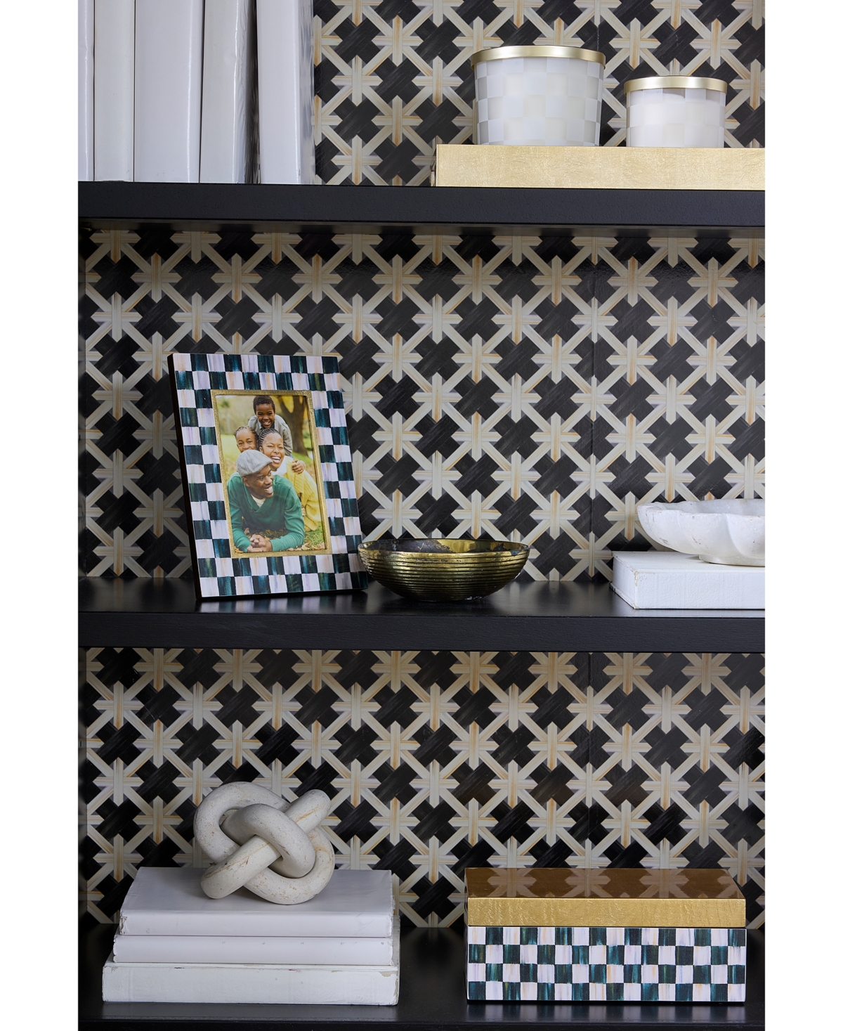 Mackenzie-childs Courtly Check Lacquer Frame, 4" X 6" In Black,white