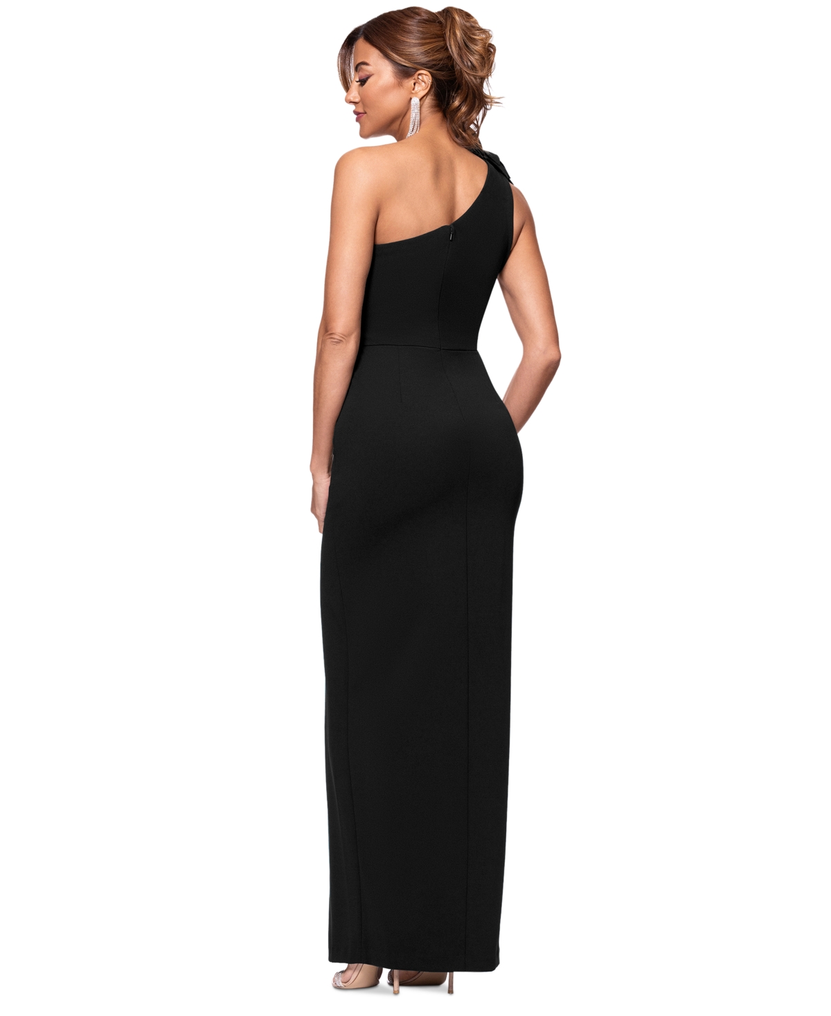 Xscape One-shoulder Ruffle Gown In Red In Red
