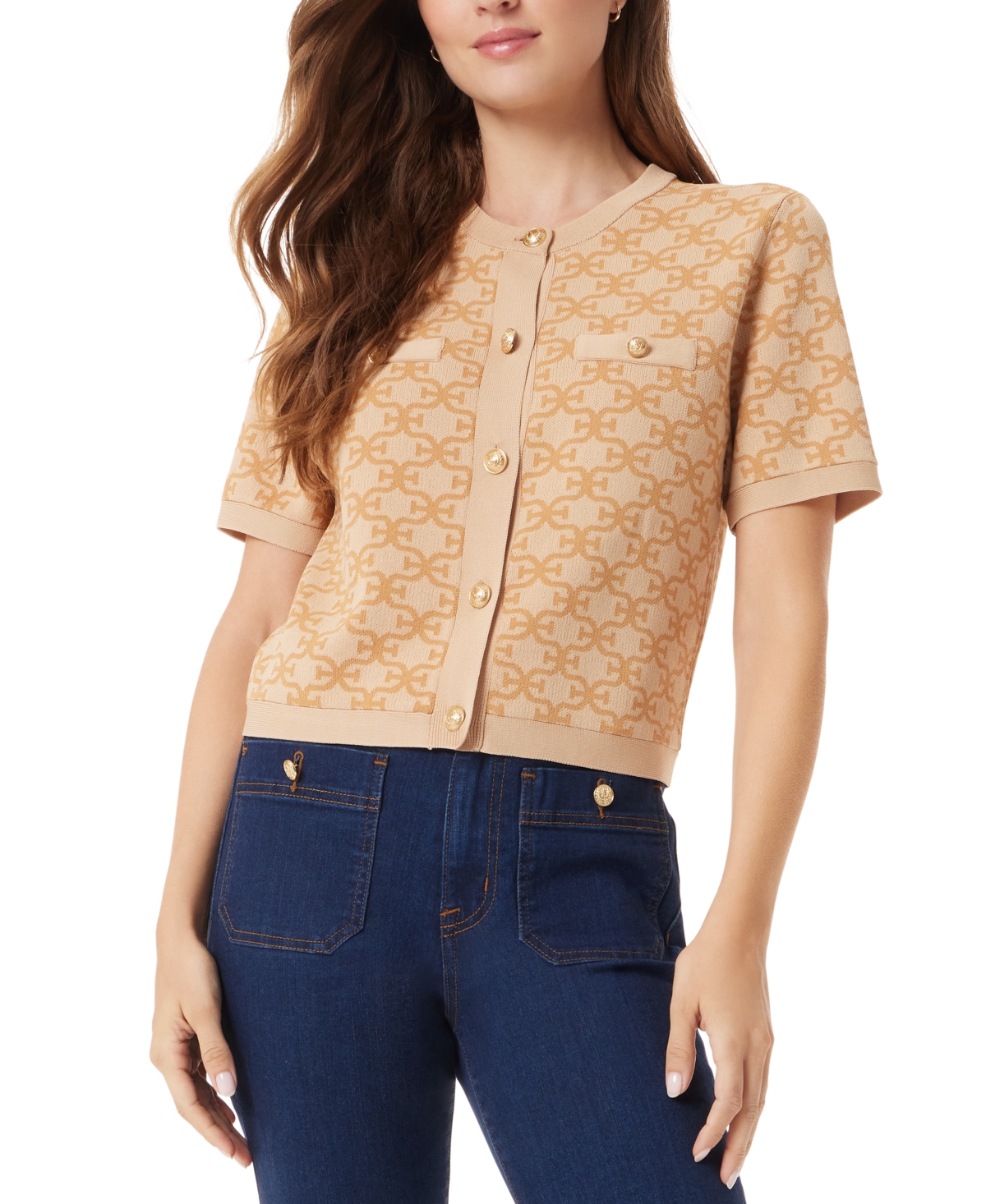 SAM EDELMAN WOMEN'S COLLEEN PRINTED SHORT-SLEEVE CARDIGAN 