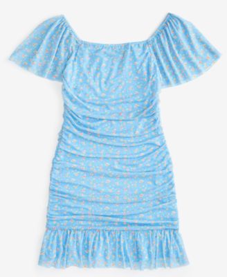 Big Girls Ruched Flutter-Sleeve Mesh Dress