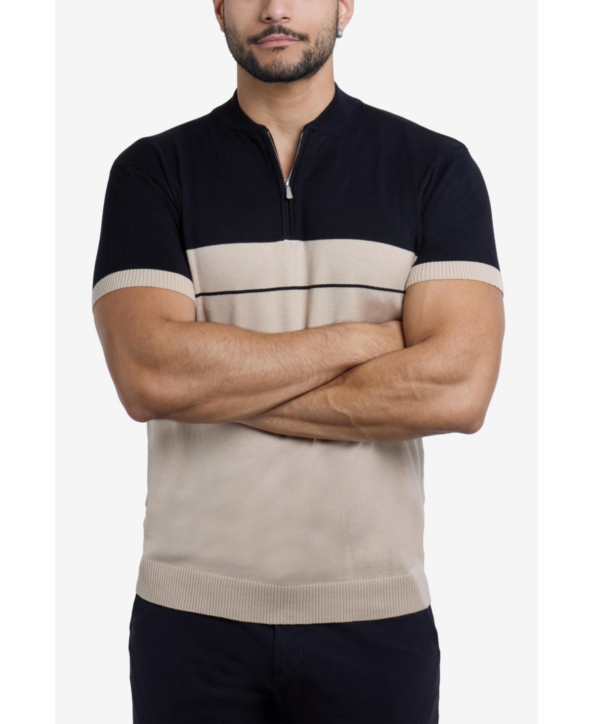 Spring + Mercer Men's Short Sleeve Zipper Neck Polo Sweater
