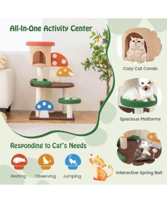 41'' Mushroom Cat Tree Tower Indoor Kitten Activity Center w/ Natural Sisal Posts
