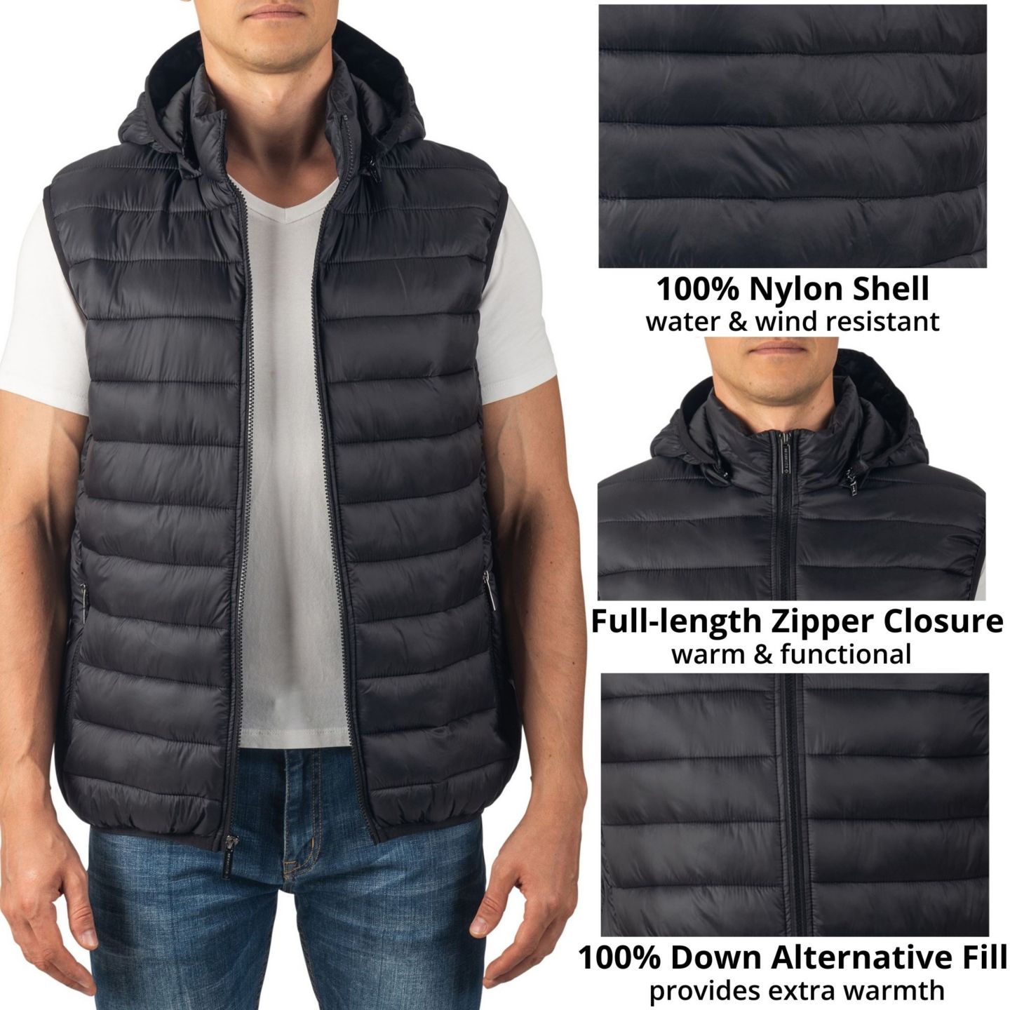 Мужская куртка Alpine Swiss Gage Hooded Puffer Vest Down Alternative Packable Vest, цвет: Чёрный — фото 4