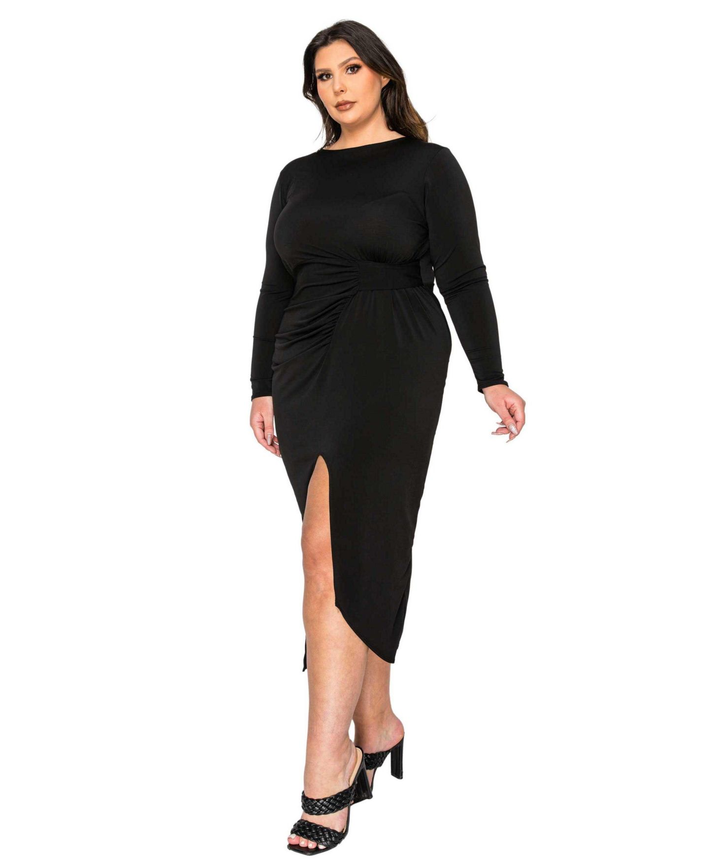 Женское платье L I V D Plus Size Estelle Ruched Bodycon Midi, цвет: Чёрный — фото 2