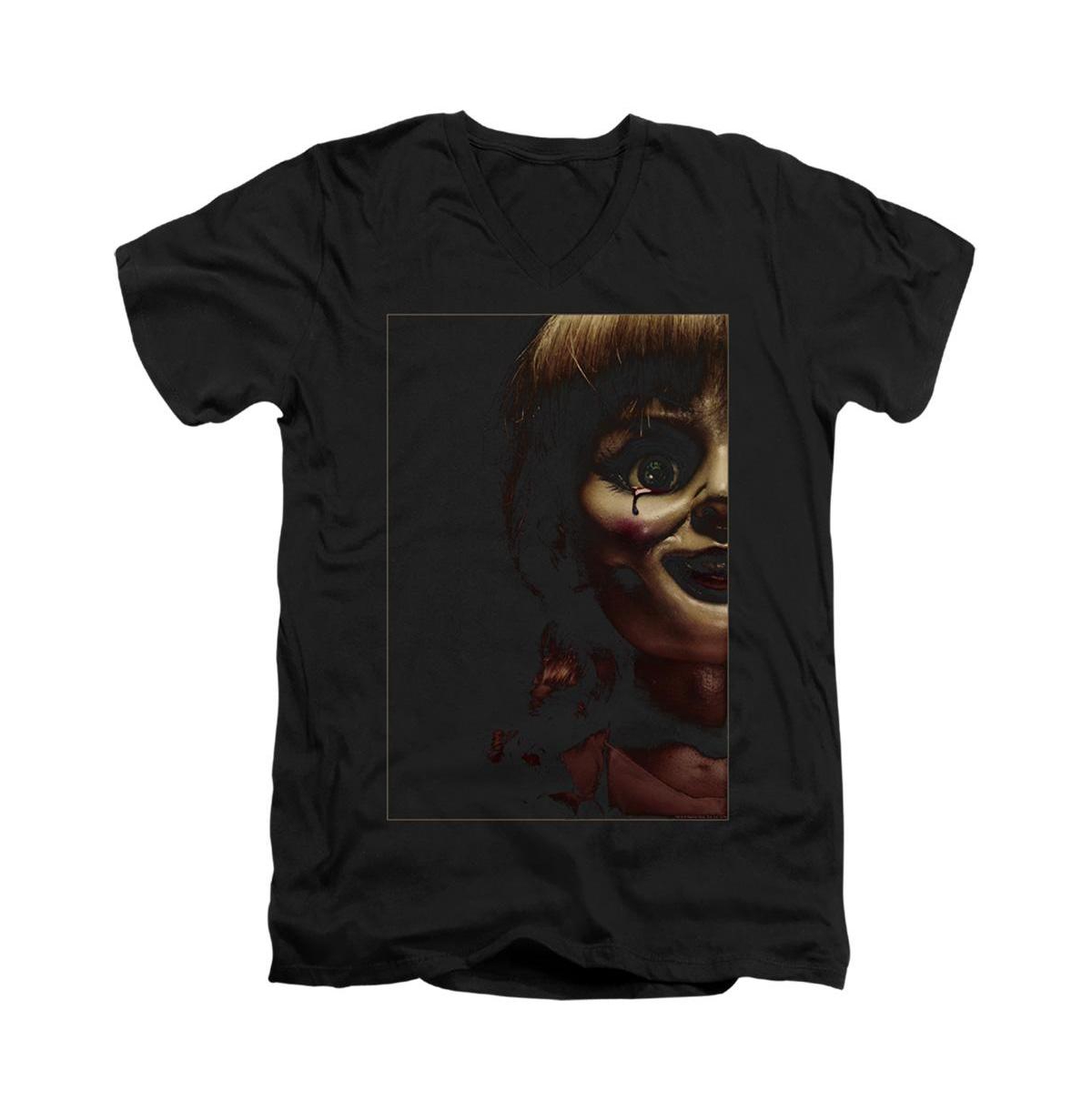 Men's Doll Tear Short Sleeve Adult V Neck Premium Cotton Tee / T-Shirt - Black