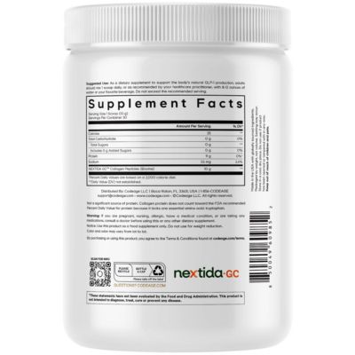 GLP-1 Collagen Powder Supplement - Nextida GC Collagen Peptides - GLP 1 Support - Hydrolyzed Collagen, Grass-Fed, Type I & III, Unflavored - Non-GMO, Gluten-Free, Dairy-Free - 10.58 Oz