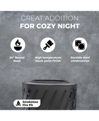 24" Round Steel Smokeless High Temperature Firepit, Black