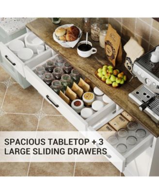 Sideboard  55" Wood with Storage, Coffee Bar Cabinet with 3 Drawers