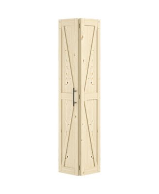 Solid Core Natural Wood Pine Bi-fold Door with Sliding Hardware Kit