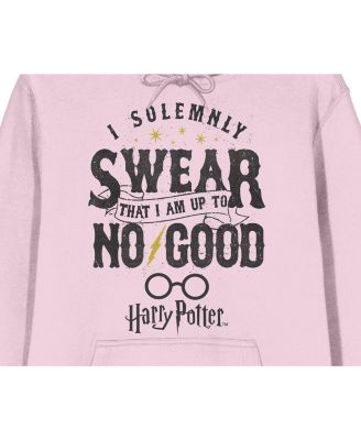 Men's I Solemnly Swear I Am Up To No Good Long Sleeve Cradle Pink Hooded Sweatshirt-Medium