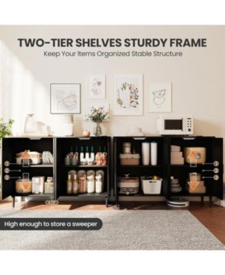 Rattan Sideboard Buffet Cabinet, 4 Doors Accent Storage Cabinet