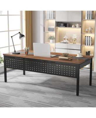 70.8" Large Executive Office Desk and 47" Lateral File Cabinet Combo, L-Shaped Computer Desk 2 Piece Business Furniture with Drawers and Shelves, Home Office Workstation