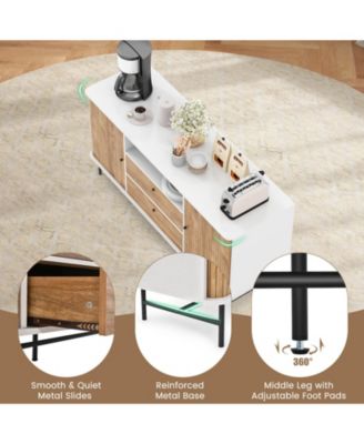 Mid Century Modern Buffet Sideboard with Sliding Tambour Doors and 2 Storage Drawers