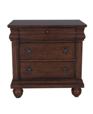 1Pc Rustic Cherry Finish, 3 Drawers, Felt-Lined Top, Bun Feet, Louis Philippe Style Night Stand