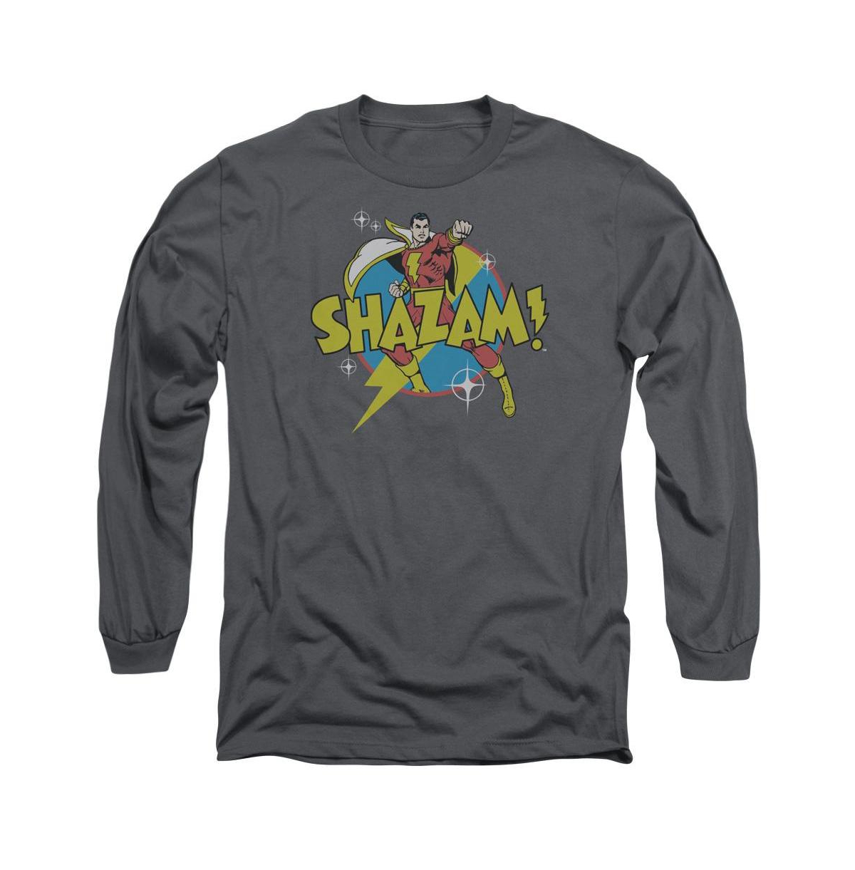 Men's Dc Comics Shazam Power Bolt Long Sleeve Adult Tee / T-Shirt - Charcoal