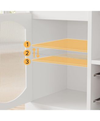 Modern Coffee Cabinet with Led Lights, White Bar Cabinet with 2 Glass Doors