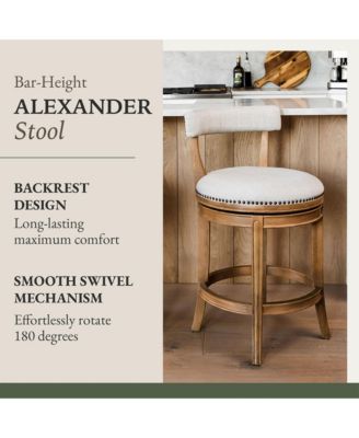 Alexander Kitchen Bar Stool in Weathered Oak w/ Sand Fabric, Set of 4