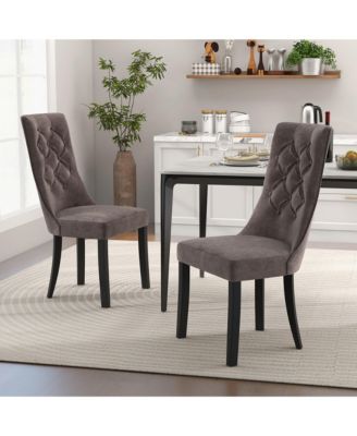 Tufted Dining Chairs Set of 4 w/ High Backrest Rubber Wood Legs Padded Seat