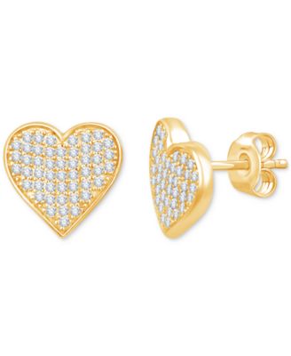 Diamond Pav&eacute; Cluster Polished Heart Stud Earrings (1/2 ct. t.w.) in Sterling Silver or 10k Gold-Plated Sterling Silver