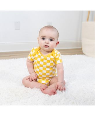 Baby Girls Short Sleeve Cotton Bodysuits Girls, Neutral Check