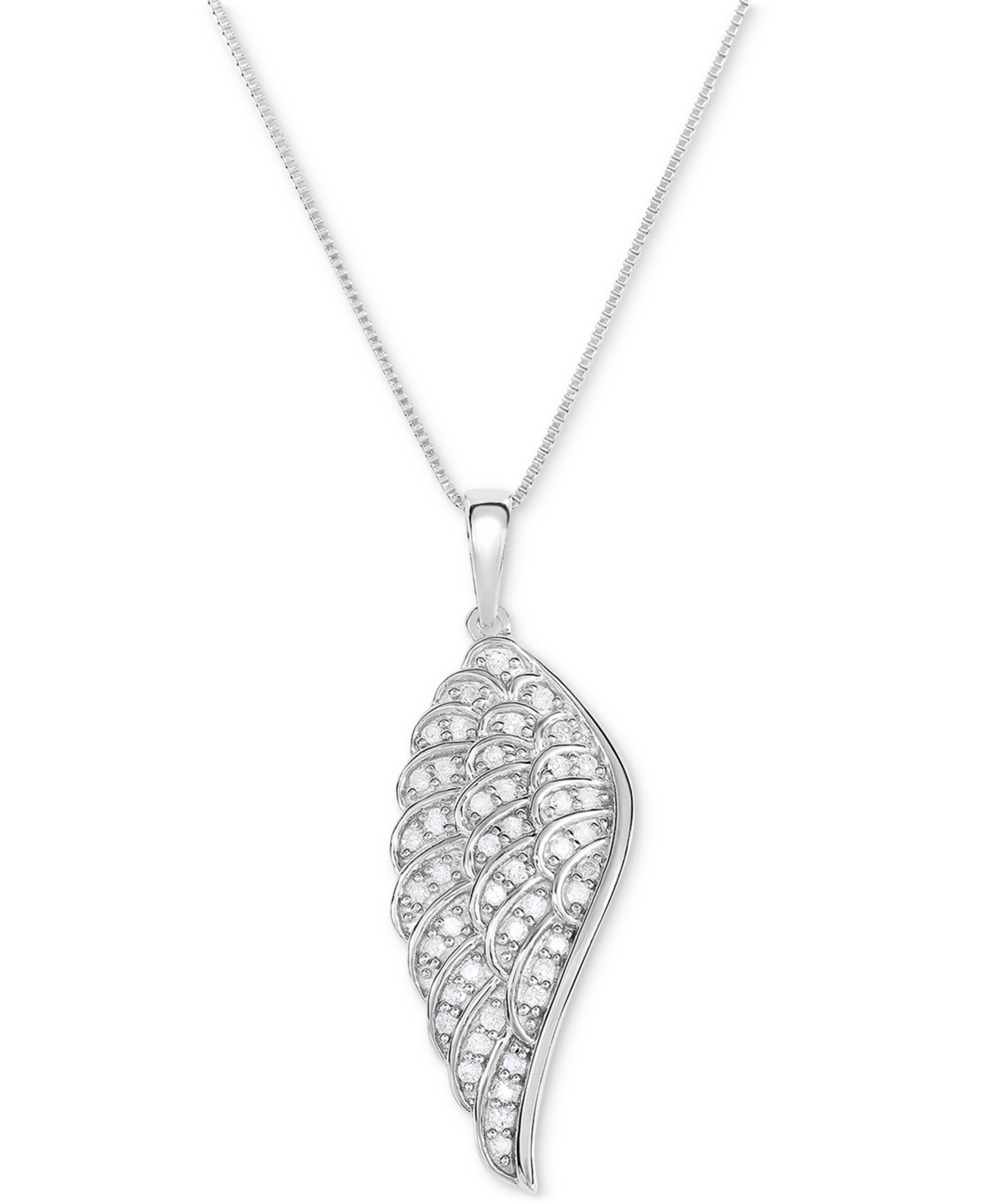 Macy's Diamond Angel Wing 18" Pendant Necklace (1/5 Ct. T.w.) In Sterling Silver In Silver