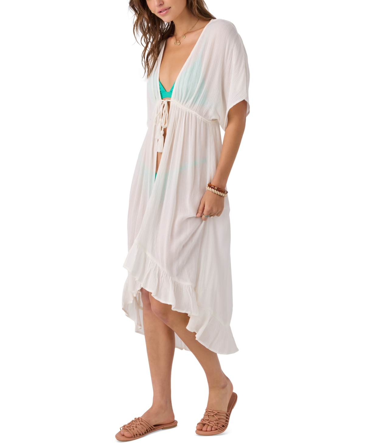Shop O'neill Women's Wilder Tassel-tie Midi Cover-up Gown In Vanilla