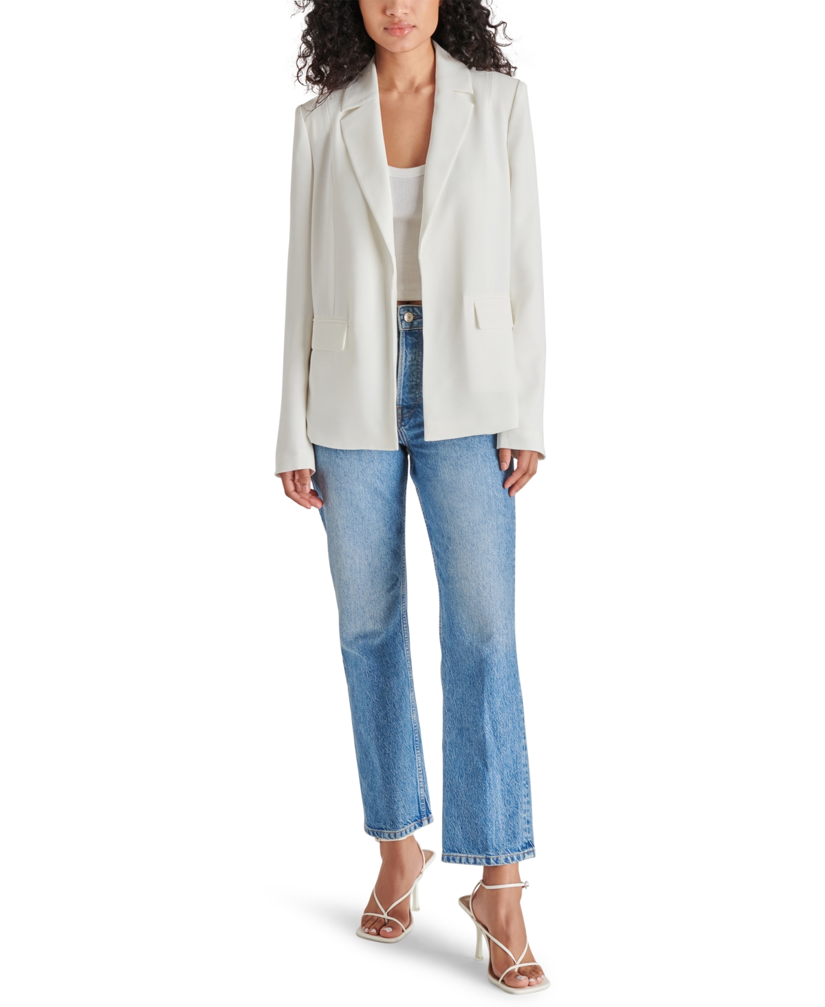 Steve Madden Women's Payton Open-front Long-sleeve Blazer In Optic White