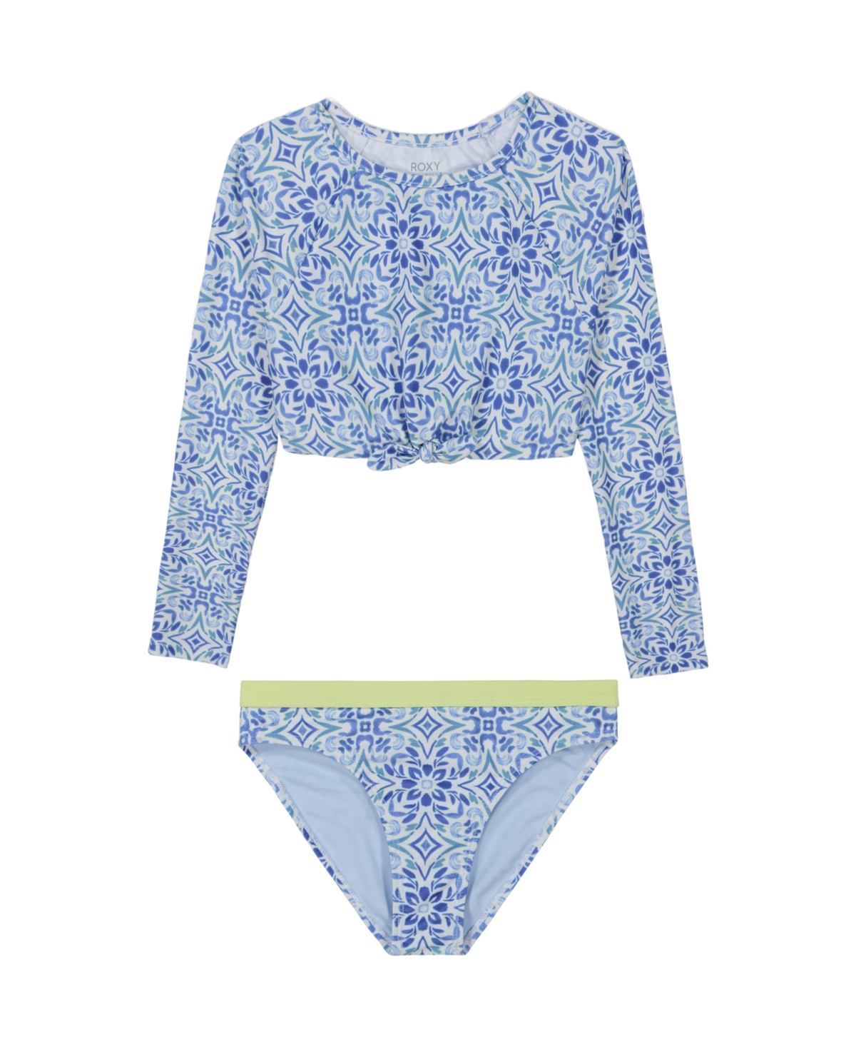 Roxy Big Girls Fresco Tile Crop Rashguard, 2-piece Set In Blue Bonnet