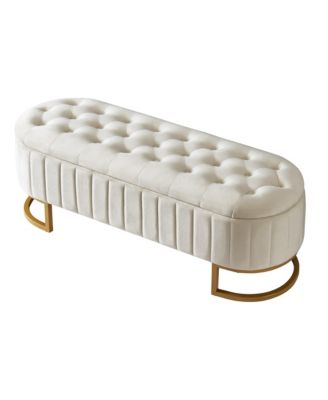 Elegant Velvet Upholstered Storage Ottoman Bench with Sturdy Metal Legs for Bedroom or Living Room-The Pop Home