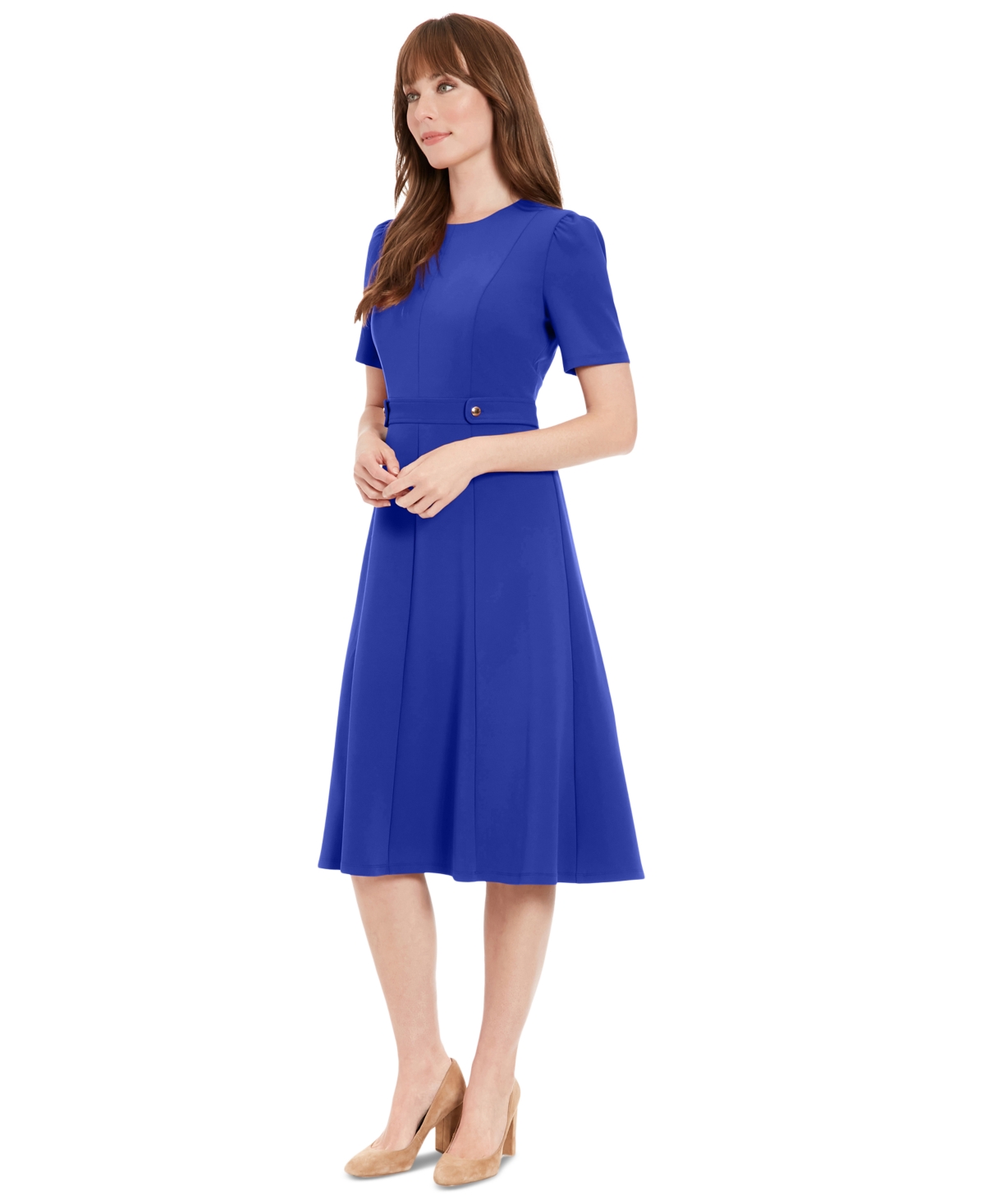 London Times Petite Fit & Flare Scuba Crepe Midi Dress In Cobalt