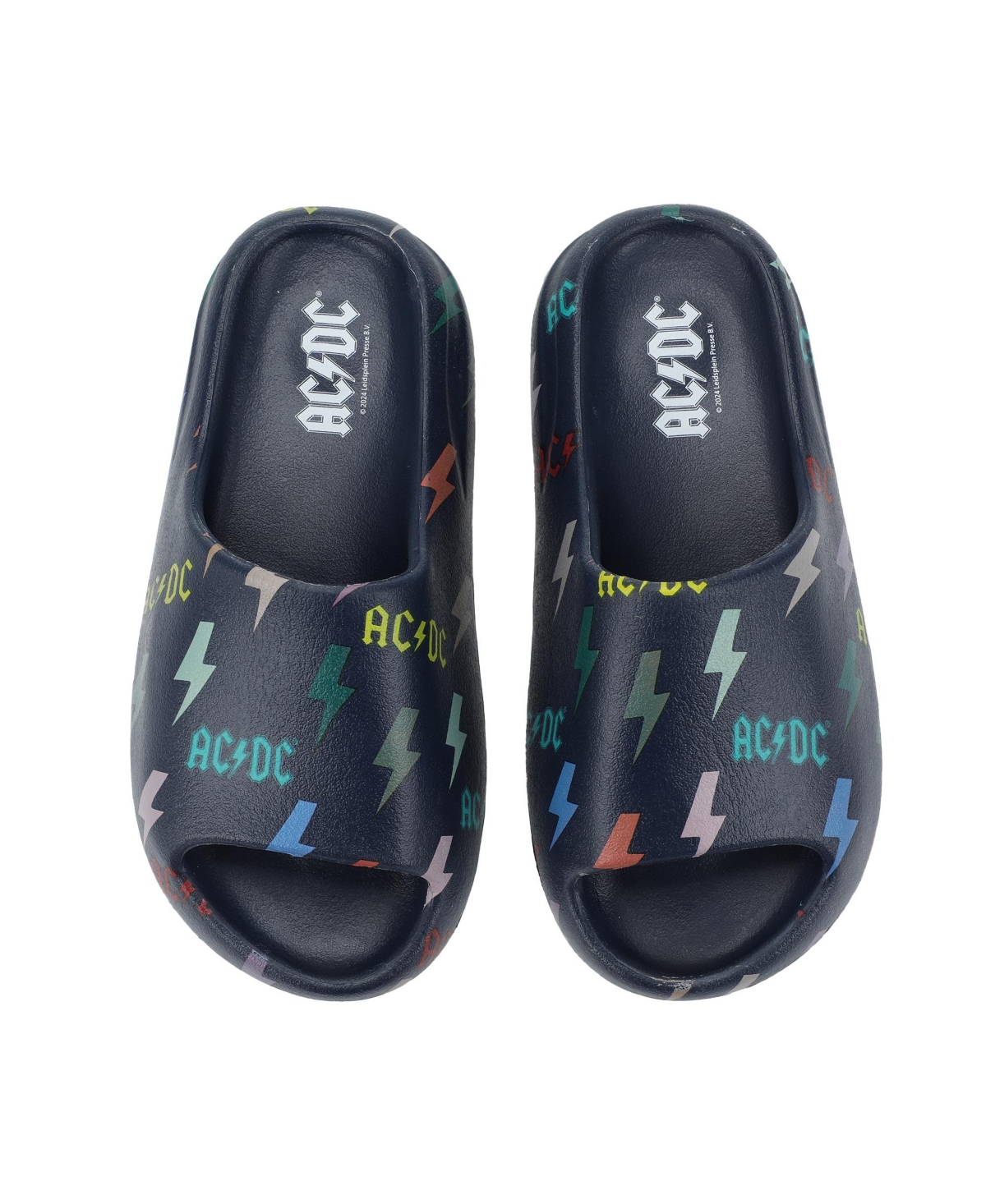 Ac/Dc Men's Acdc Rainbow Thunderbolt Logos Blue Slide Sandals-Large