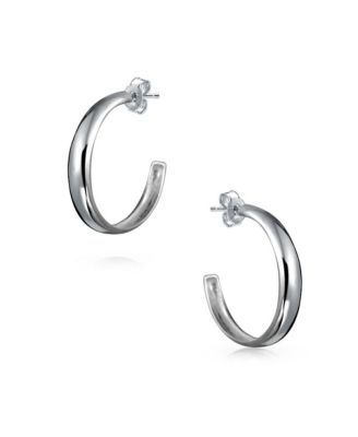 Lightweight Round Dome Hoop Huggie Earrings in Sterling Silver 1 Inch