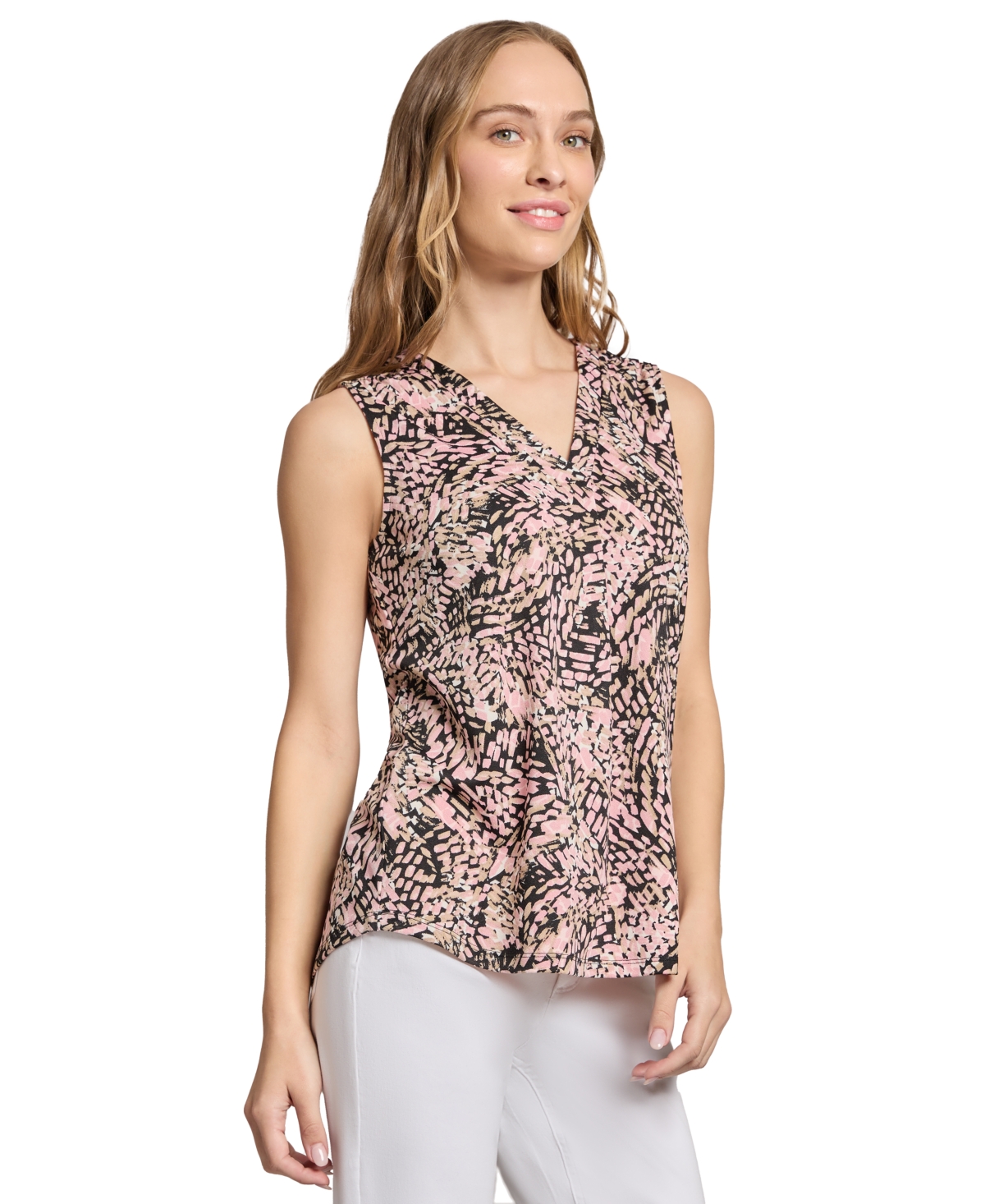 Jones New York Women's Printed Moss Crepe Shell Top In Jones Black Multi