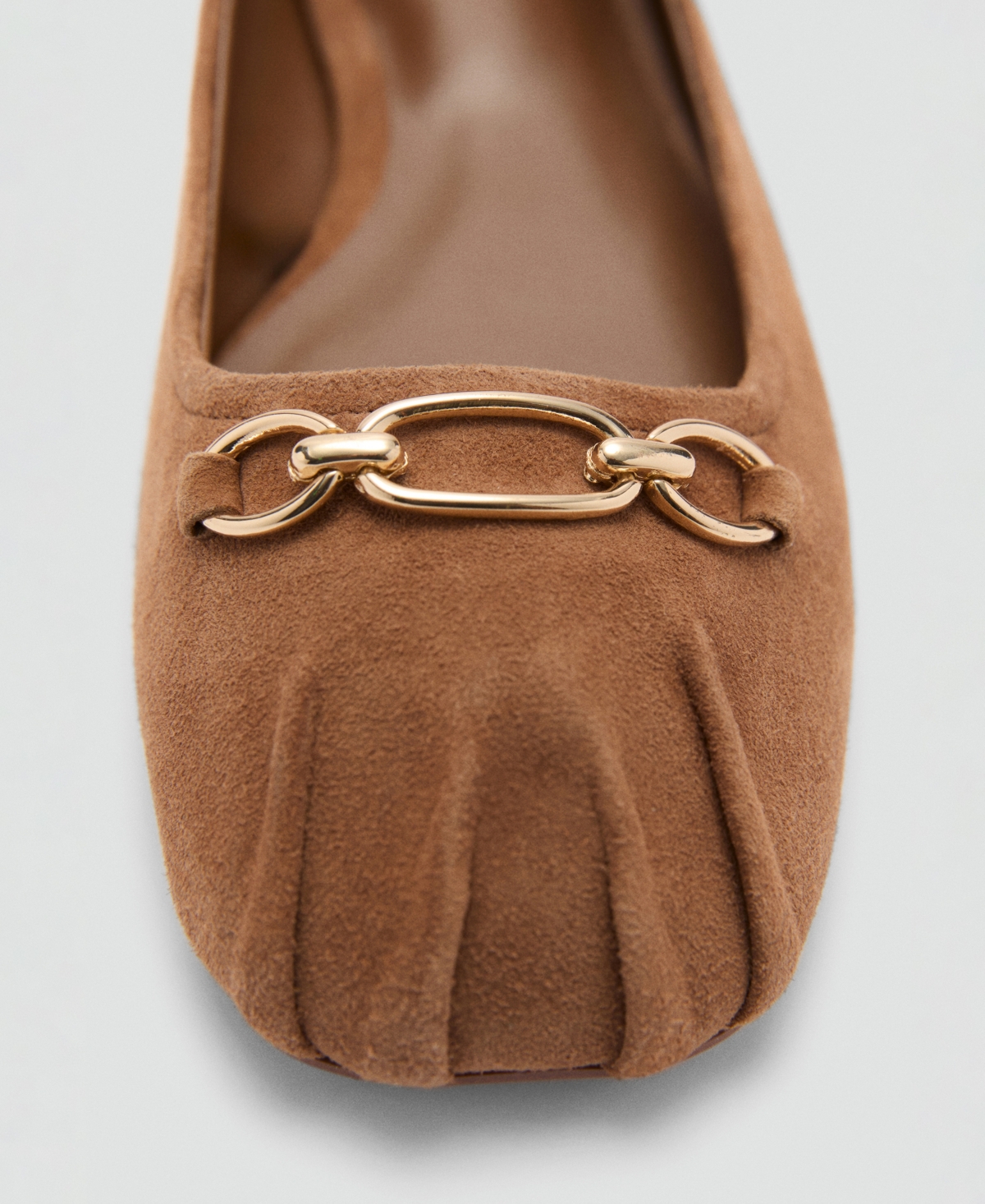 Shop Mango Women's Links Detail Leather Ballerina Shoes In Medium Brown