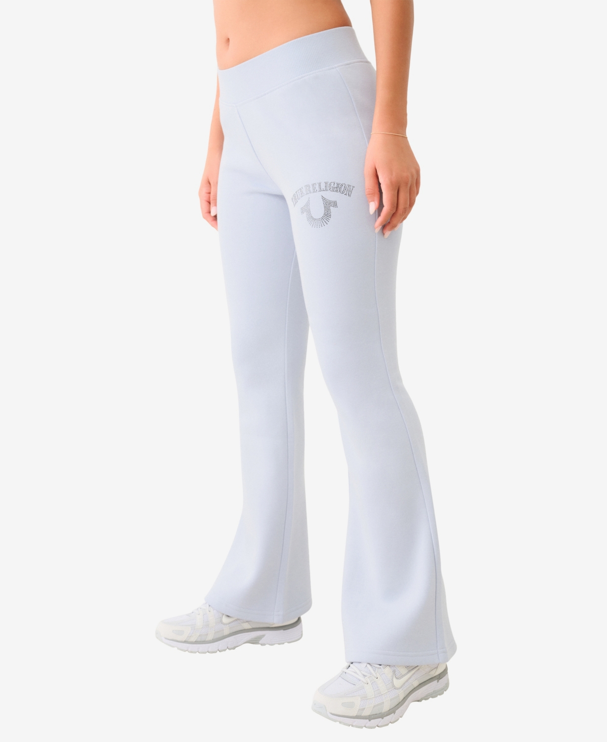 TRUE RELIGION WOMEN'S CRYSTAL LOGO MID RISE BOOTCUT PANTS 