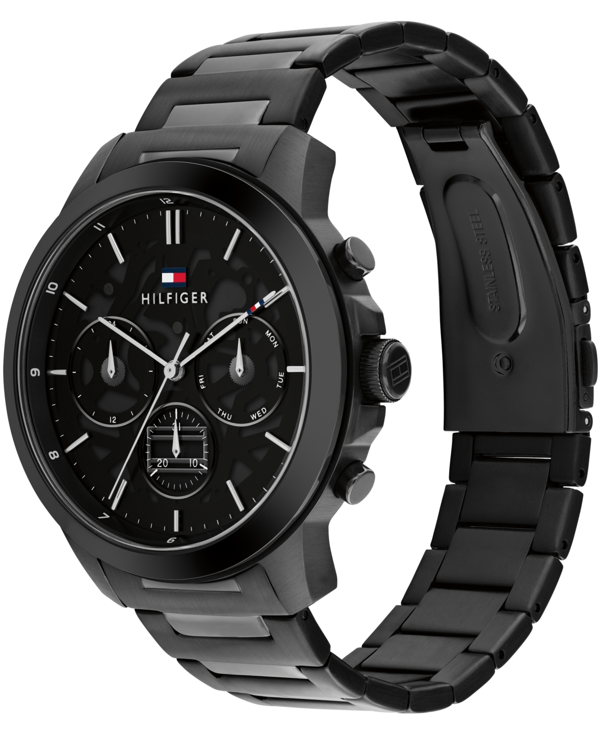 Tommy Hilfiger Men's Multifunction Ionic Plated Black Stainless Steel Bracelet Watch, 43mm In Black